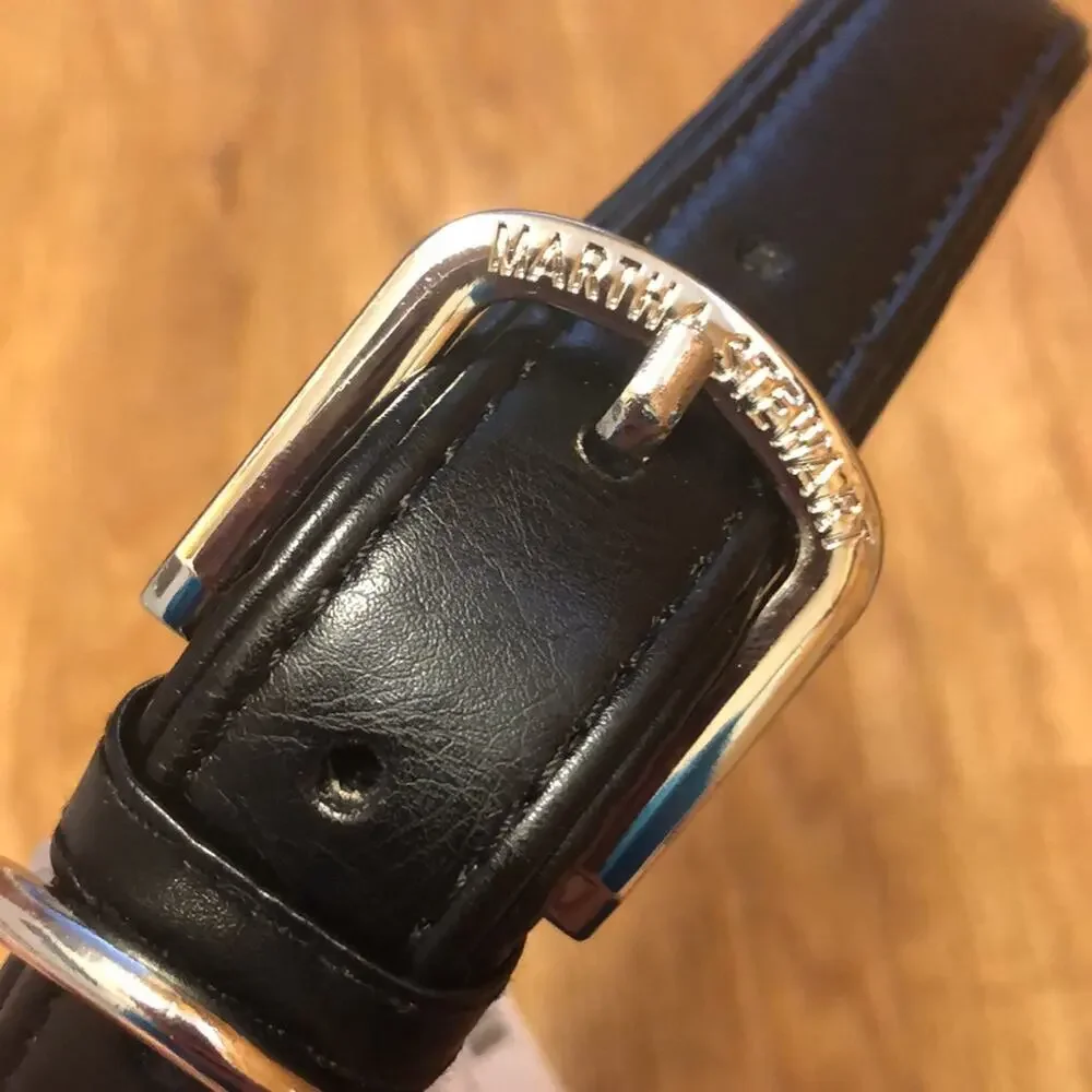 Martha Stewart Black and Silver Leather Buckle Dog Collar Size 20